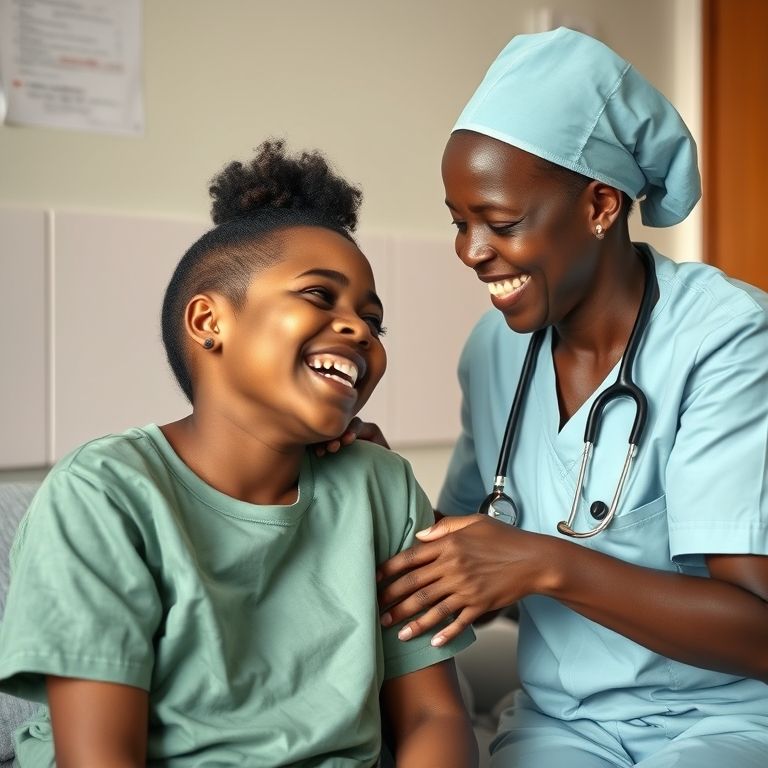 African nurse taking care of ill girl